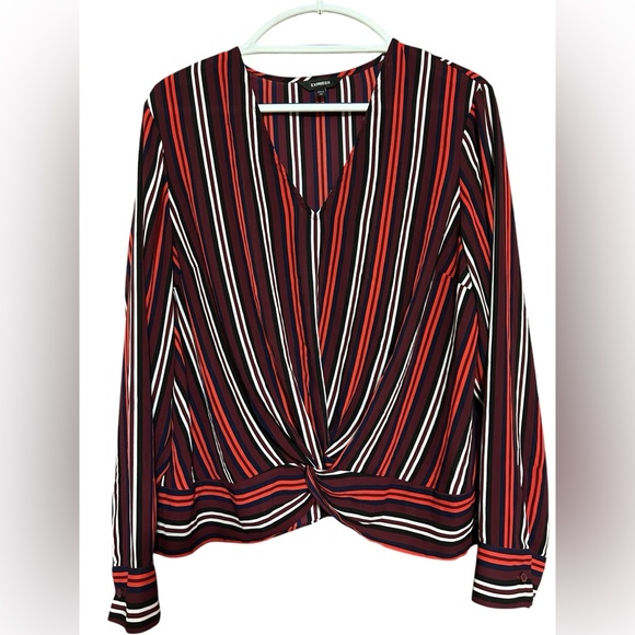 Express Red Stripe Twist Blouse - Picture 1 of 8